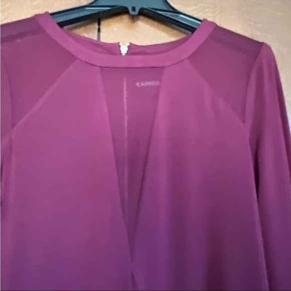 Express Wine Colored Dress Size Large. Sheer Neckline and Shoulder Inserts - Picture 3 of 8